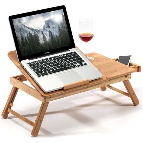 Tavolino Vassoio Letto Divano Porta Notebook Pc Tablet Pieghevole in Legno Bambu