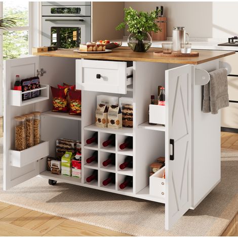Mobile cucina con piano ribaltabile e ruote 137,5 cm OKMYHOME (1/5)