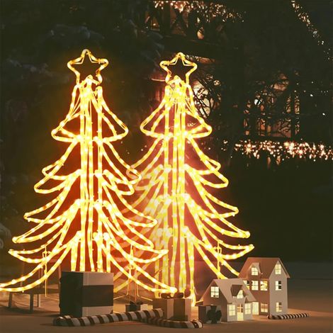 Arbres de Noël pliables avec LED 2 pcs Blanc chaud 87x87x93 cm (1/5)