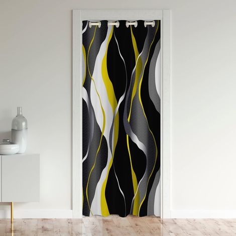 Géométrique Rideau de Porte 106x203cm Géométrie Blanc Jaune Noir Gris Lines Rideaux Interieur Salon Chambre Modern Art Abstrait Rideau Occultant Rideaux Décoration Rideaux Exterieur d'entrée - 106L X (1/5)