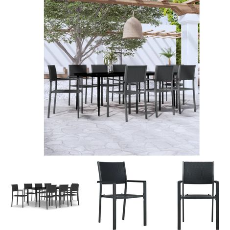 Gartenstühle - vidaXL 9-tlg. Garten-Essgruppe Schwarz - Gartenstuhl (1/5)