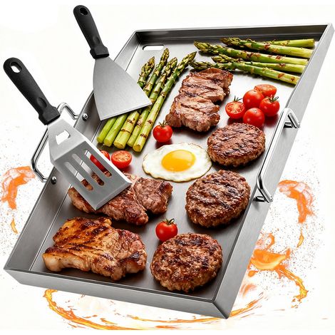 Grillplatte für den Grill – Edelstahl – 30 × 40 cm – Mit Griffen – Fettablauföffnung – Inklusive 2 Zubehörteilen – Für Gas- und Holzkohlegrills – Home Nature Wohnkonzept (1/5)