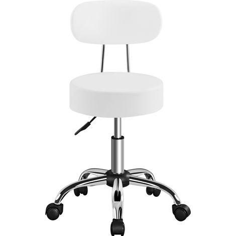 Homevive Taburete Giratorio de Bar Silla de Trabajo de Polipiel con Altura Ajustable para Salón de Belleza Oficina, Blanco (1/5)