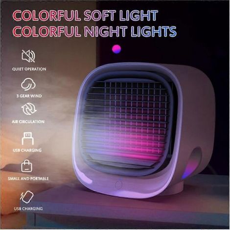 Rafrachisseur d’air compact pour bureau, ventilateur portable avec brumisation et pulvérisation d’eau (1/5)