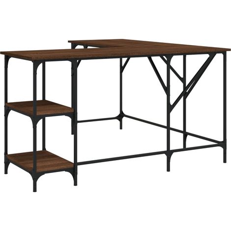 Bureau table poste de travail meuble d'ordinateur informatique étude chêne 139 x 139 x 75 cm bois d'ingénierie brun