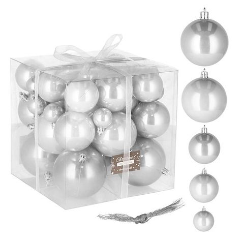 SPRINGOS Baumkugeln, 37 Stück, Perlgrau, Weihnachtskugeln, Ø 3 cm, Ø 5 cm, Ø 6 cm, Ø 7 cm, Ø 8 cm, bruchsicher