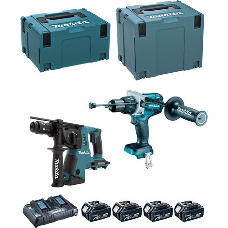 Set di 2 macchine 18 V Li-Ion 5 Ah MAKITA DHR264 + trapano DHP481 - 2 batterie, caricabatterie, custodia - DLX2101PTJ (1/5)