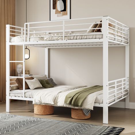 Lit superposé 140x200 cm lit enfant adulte, structure stable, silencieux, garde-corps haut, métal blanc (1/5)