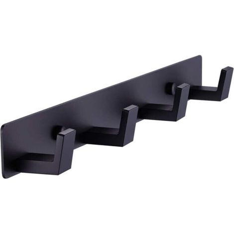 4 crochets porte-serviettes de salle de bain noir mat – Fixation murale à vis – Cintre robuste – Porte-peignoir en acier inoxydable pour chambre ou cuisine (1/5)