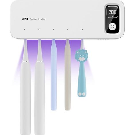 Esterilizador y soporte para cepillos de dientes UV，soporte para cepillos de dientes con función de temporizador de 200 y 400 segundos (1/5)