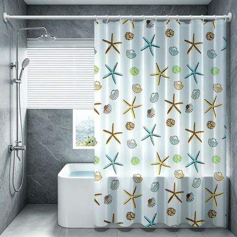 Rideaux de Douche Extra Long Bleu, 180/200/220/240 cm, 200x200 cm, Rideau Salle de Bain 200 Long, Rideau de Douche Résistant à Moisissure pour Salle de Bain, PEVA, avec Crochets - 200L X 200H cm (1 Pa (1/5)