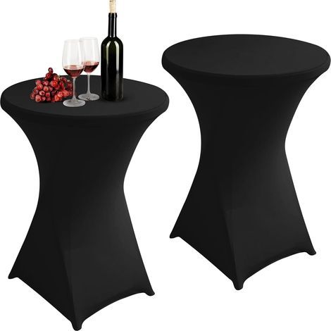 Set di 2 tovaglie elastiche per tavoli alti: Tovaglie per tavoli alti - Lavabili - Per tavoli alti e tavoli da bistrot - Nere - Diametro: 80 x 110 cm (1/5)