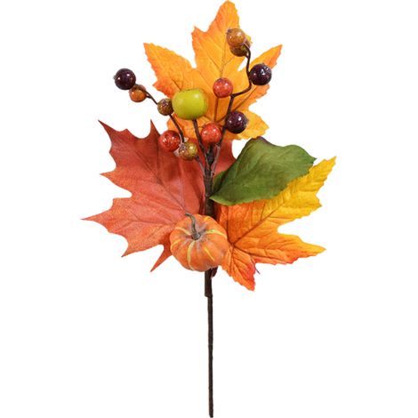 (2 pro Packung) Künstliche Ahorn-Kürbis-Stecklinge - Dekoration für Thanksgiving, Halloween und Erntedankfeste - Rote Früchte - Herbstfarbene Deko-Accessoires - Herbstgelb (kleine Zweige) (Draht-/Moos (1/5)