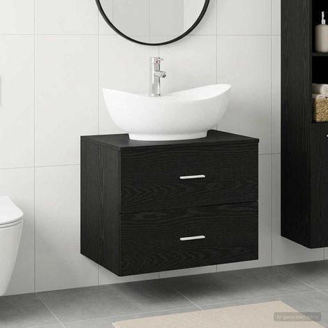 vidaXL Juego de muebles de baño Roble Negro Madera de ingeniería (1/5)