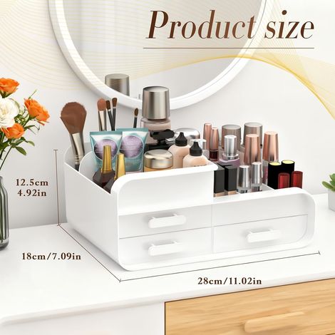 Schminktisch-Organizer mit 3 Schubladen, großem Fassungsvermögen, ideal für Badezimmer, Make-up-Box, Badezimmer-Organizer, Aufbewahrung für Hautpflegeprodukte (Weiß)