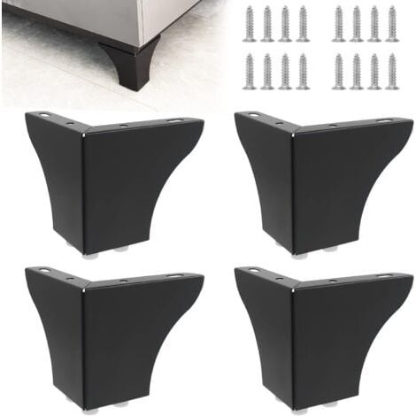 4 pièces de 10cm Pieds de Meuble en Acier Pieds d'armoire Pieds pour chaises Table Armoire TV tiroirs canapé avec vis (Noir, 4\ (1/5)
