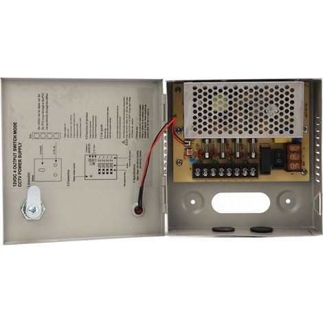 Alimentation CCTV à 4 canaux 12V 5A avec fusible, boîtier métallique, prise secteur et verrouillage, adaptée aux caméras de sécurité, DVR, caméras réseau et caméras CCTV (110V/220V). (1/5)
