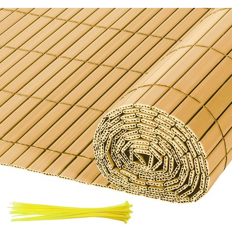 Jiubiaz PVC Sichtschutzmatte Balkon – Stabiler Wind- & Sichtschutz für Garten, Terrasse & Zaun Bambus 80x300cm