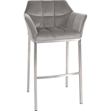 Sgabello da bar x1 con seduta avvolgente e imbottita in velluto grigio e struttura a 4 gambe in acciaio inox 100006225