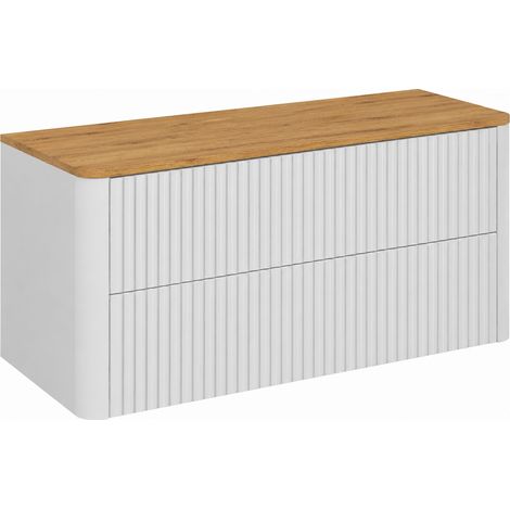 Meuble sous vasque 100 cm, blanc, plan chêne craft (1/5)