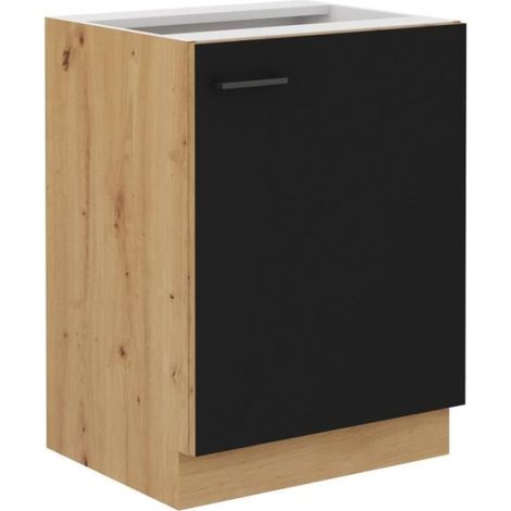 MODENA - Meuble bas - 1 porte battante - 60 x 52 x 82 cm - Chene artisan / Noir mat - Plan de travail non inclus (1/2)