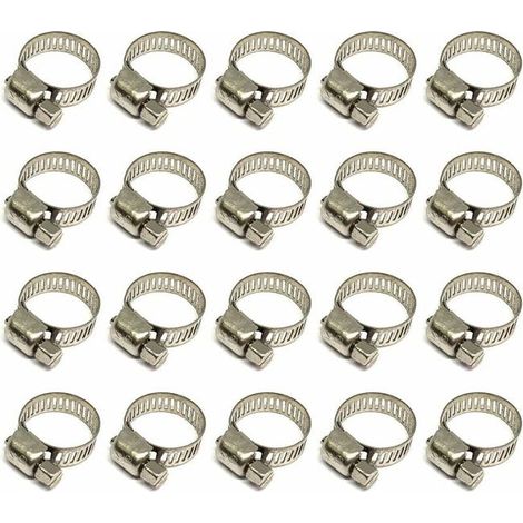 royaluxe - 20 Pièces Collier de Serrage Tuyau Inox 304 12-20mm, Collier Serrage Métallique Réglable pour Tuyau d'Eau, Gaz, Câble et Robinetterie (1/5)