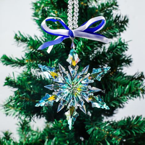 Décorations de Noël 2025 : flocons de neige et étoiles en cristal de 11 cm - Décorations pour sapin de Noël, attrape-soleil en cristal pour la maison (1/2)