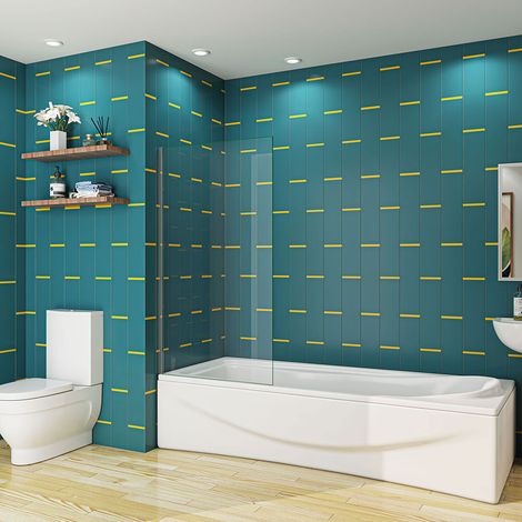 Biubiubath 800x1400mm Corner Fixed Bath Shower Screen Over Bath Square Cut