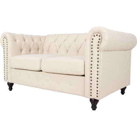 155cm Width Upholstered Sofa Chair with Nailhead Trim - Cream (1/5)