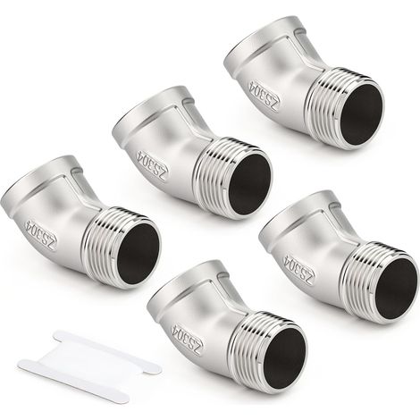 1 pièces coude à 45 degrés en acier inoxydable 304, tuyau mâle 1"BSP vers femelle 1"BSP, raccord de tuyauterie 304 Mbsp X Fbsp(45 Degrés) 3/4"BSP(5 PCS) (1/5)