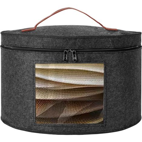 Caja redonda plegable para guardar sombreros con tapa de fieltro.