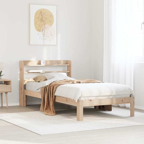 Cadre de lit 90 x 200 cm avec tête de lit et étagères, en pin massif, sans matelas - PANGIVO (1/5)