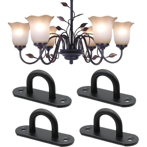 Lot de 4 Plaques à Œillets en Acier Inoxydable, Kit Fixation Murale et Plafond avec Crochet en U pour Voiles d'Ombrage, Fauteuil Suspendu, Corde (45mm, M5) (Noir) (1/5)