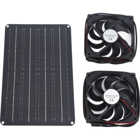 Kit de ventilateur solaire 15 W 12 V avec câble de 1,5 m (4,9 pi) pour fenêtre, idéal pour les petites serres, poulaillers et abris pour animaux (1 ventilateur inclus). (1/5)