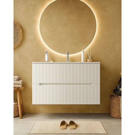 Mobile bagno bianco opaco 80x46 cannettato Urbino 2.0 lavabo in resina lucida