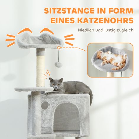 Arbre à chat 160 cm, plusieurs niveaux, poteaux à griffer en sisal, cachettes, plateformes en peluche, hamac, échelle, balles de jeu (1/5)