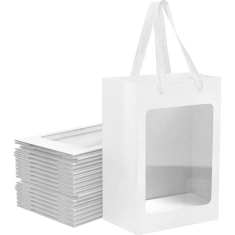 Geschenktüten aus Papier – Kraftpapiertüten mit Sichtfenster – Festliche Geschenkverpackung – Mit transparentem Sichtfenster – 25 x 17,8 x 13 cm (1/5)