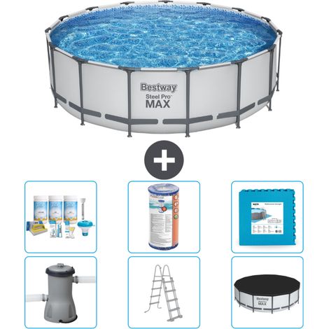 Piscine Bestway ronde Steel Pro MAX - 457 x 122 cm - Grise - Comprend des Accessoires CB30 (1/4)
