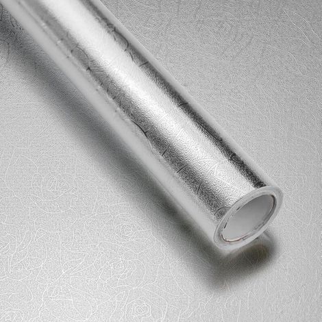 1 rouleau (0,4 3 m) de papier peint de cuisine argenté, rouleau de papier d'aluminium autocollant à texture rose, imperméable et résistant à l'huile (1/5)