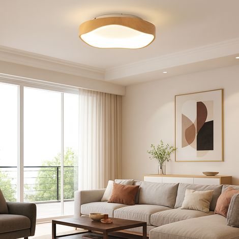 Plafonnier LED Ø40 cm 36W CCT métal effet bois nordique