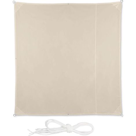 Relaxdays Voile d’ombrage carré diffuseur d’ombre protection soleil UV terrasse toile résistante à l'eau, 2 x 2 m, beige (1/5)