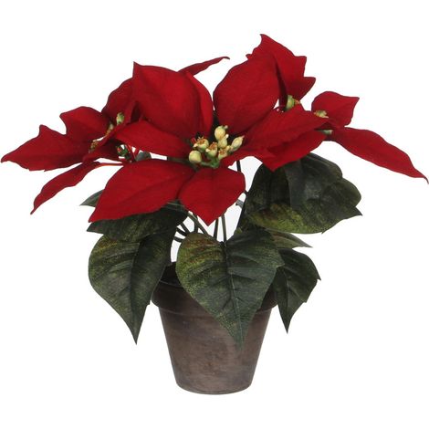Mica Weihnachtsdeko Poinsettia rot im Topf 25 x 9 cm grau