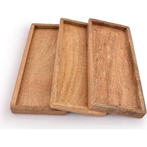 Plato de servir de madera de mango con borde elevado, entrantes, sushi y alimentos decorativos (30 cm x 10,5 cm x 2 cm) (1/5)