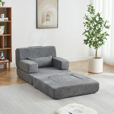 Canapé convertible 1 place - fauteuil-lit modulaire 2-en-1 - chenille et métal - Gris (1/4)
