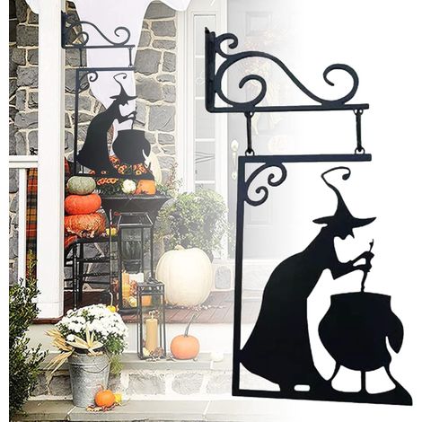 Décoration murale silhouette de chaudron de sorcière pour Halloween, chaudron de sorcière en métal pour extérieur, panneau mural effrayant en métal pour Halloween (1/2)