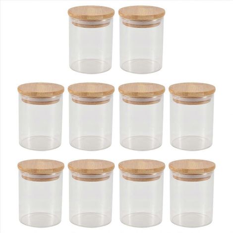 Bocal en verre avec couvercle en bambou, pot de conservation hermétique pour cuisine, boîte de rangement étanche, lot de bouteilles, récipient pratique et écologique. (1/5)
