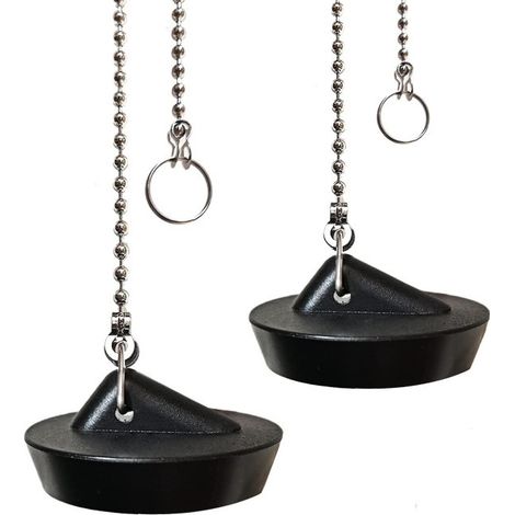 Lot de 2 bouchons de vidange en caoutchouc avec chaîne de 40 cm, bouchons de vidange pour évier, baignoire, cuisine, salle de bain, (45 mm, noir)