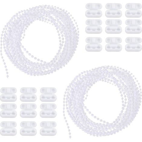 20 Mètres Chainette Store avec 20 Connecteurs, Cordon de Chaîne de Perles Cordon pour Store à Enrouleur Vénitien Vertical Accessoires de Réparation Rechange Blanc (1/2)