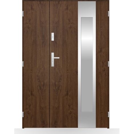 Porte d'entrée double Nérée - 130-140-150x208cm - Couleur: Noyer - Poussant: Gauche - Dimensions: 80x40 cm (1/2)
