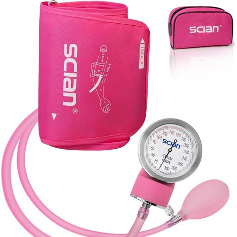 SCIAN Brassard de tensiomètre manuel - Tensiomètre anéroïde avec brassard européen (33-51 cm) et anneau en D, sac de transport inclus pour infirmiers, médecins, seniors, adultes (Rose-L) (1/5)